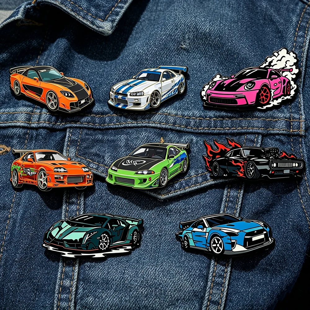 4/8Pcs Fast & Furious Sports Race Car Metal Lapel Brooches Classic Racing Vehicle Badges Collectible Pin Jewelry Gift for Fans
