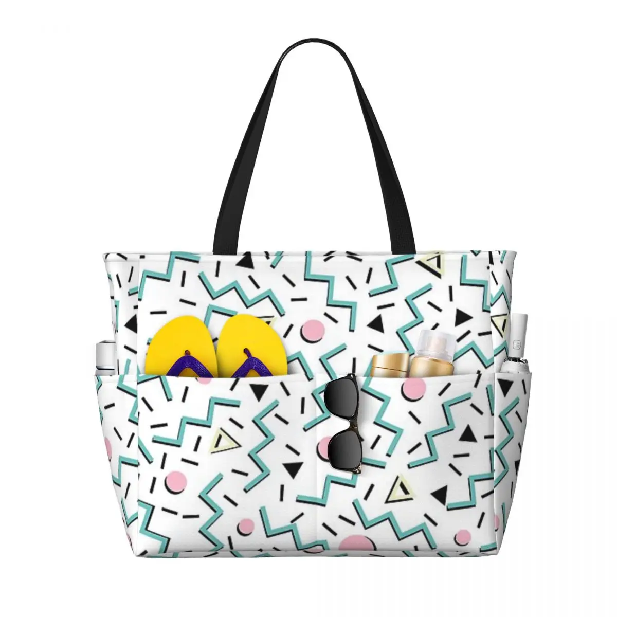 

Back To The 80's Eighties, Funky Memphis Pattern Design Summer Beach Bag Large Capacity Shopping Bag Fashion Tote Bag For Travel