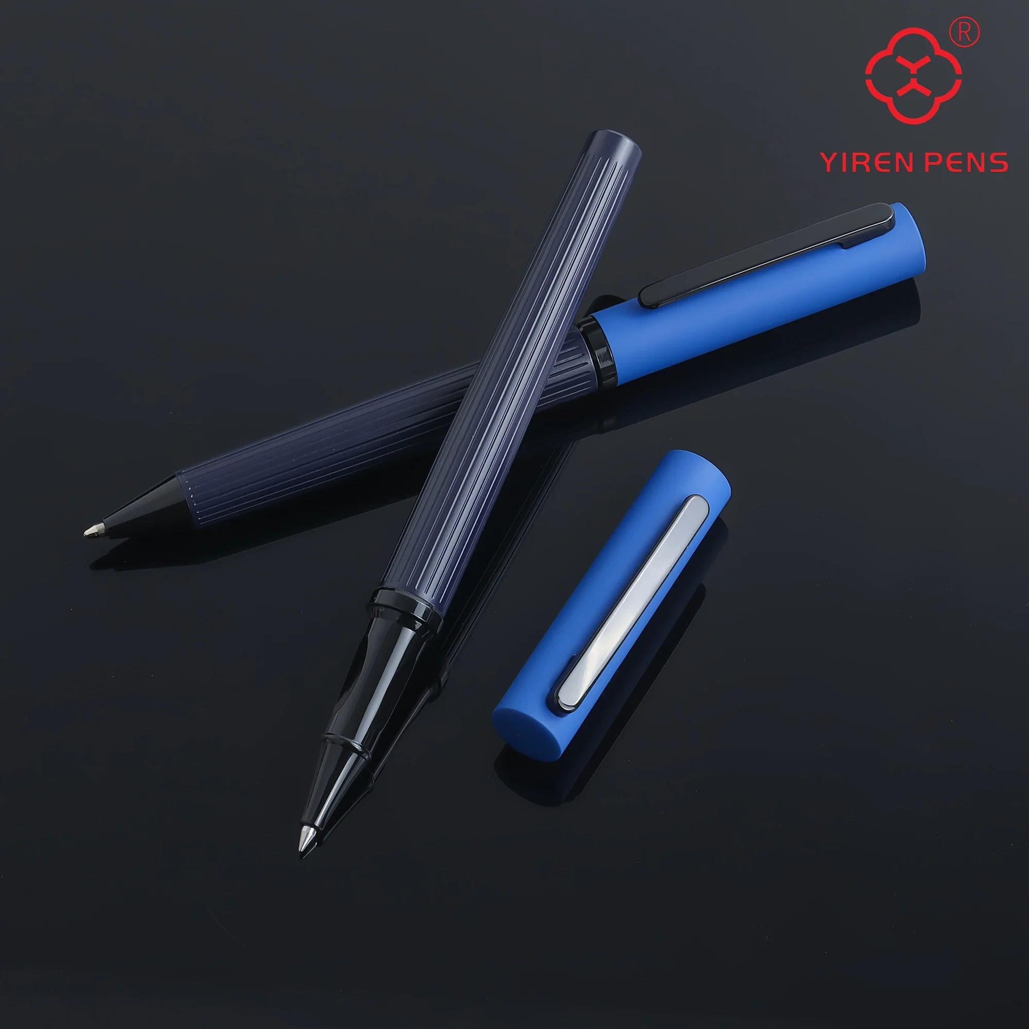 1 Pair of Ballpoint & Signature Pen Set,Blue Metal Pen Body, Black Ink, with Gift Box, Minimalist Design,Office School Use