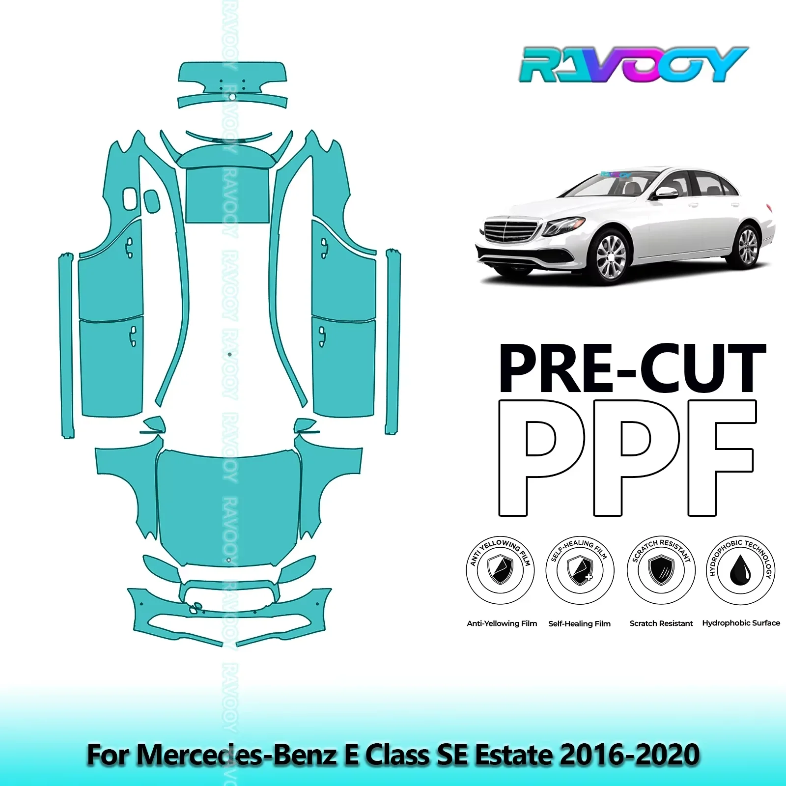 

8,5 мил, прозрачный бюстгальтер для автомобиля, предварительно вырезанная защитная пленка для краски PPF для Mercedes-Benz E Class SE Estate 2016-2020