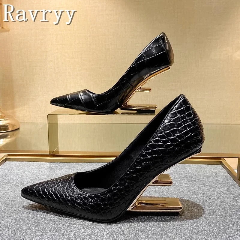 

Pointed Toe Shaped High Heeled Pumps Women Genuine Leather Shallow Wedges Singles Shoes Fashion New Office Lady Shoes