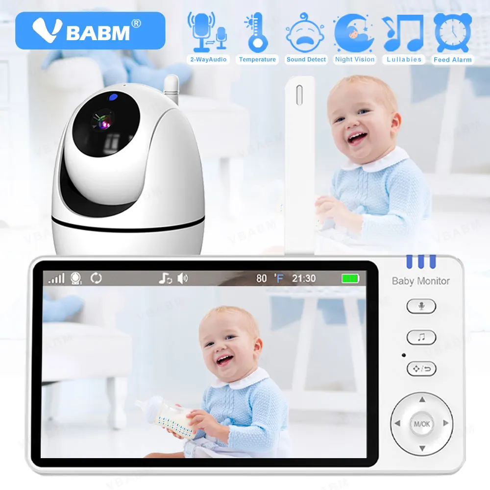 VBABM ABM501 Baby Monitor 5.0 Inch Wireless HD Video 3500mAh Battery With Nanny PTZ Camera 2-way Audio VOX Lullaby Up USB Charge