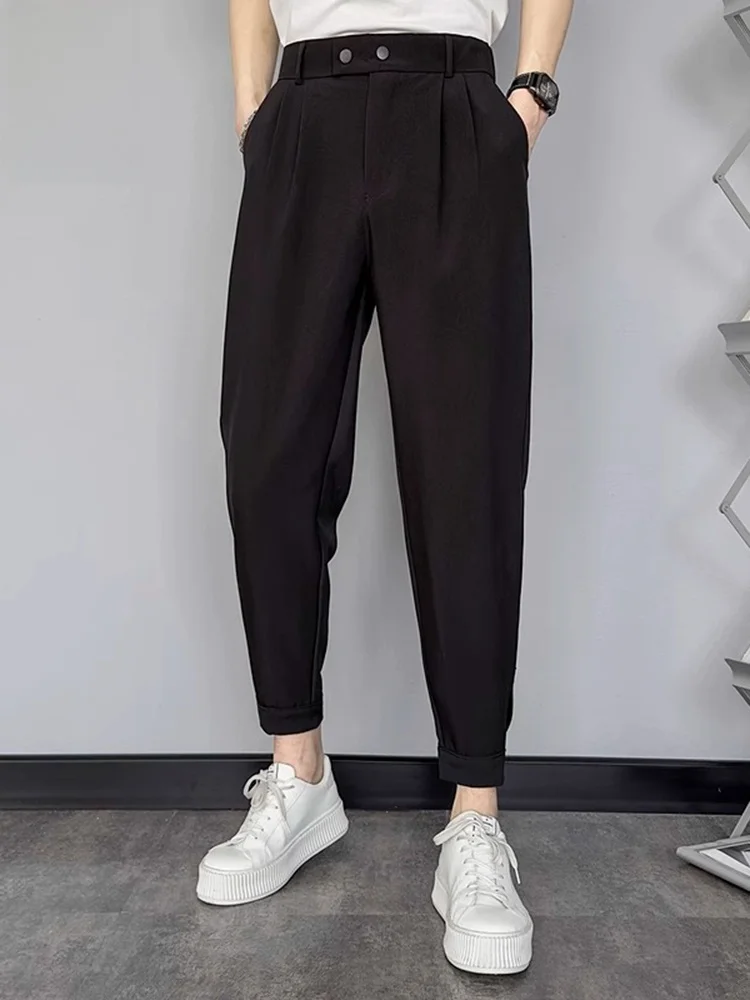 

Men's Casual Pants Nine Points Drapey Straight Leg Spring 2024 Trendy Versatile Youthful Sle Anti-Wrinkle Slim Fit