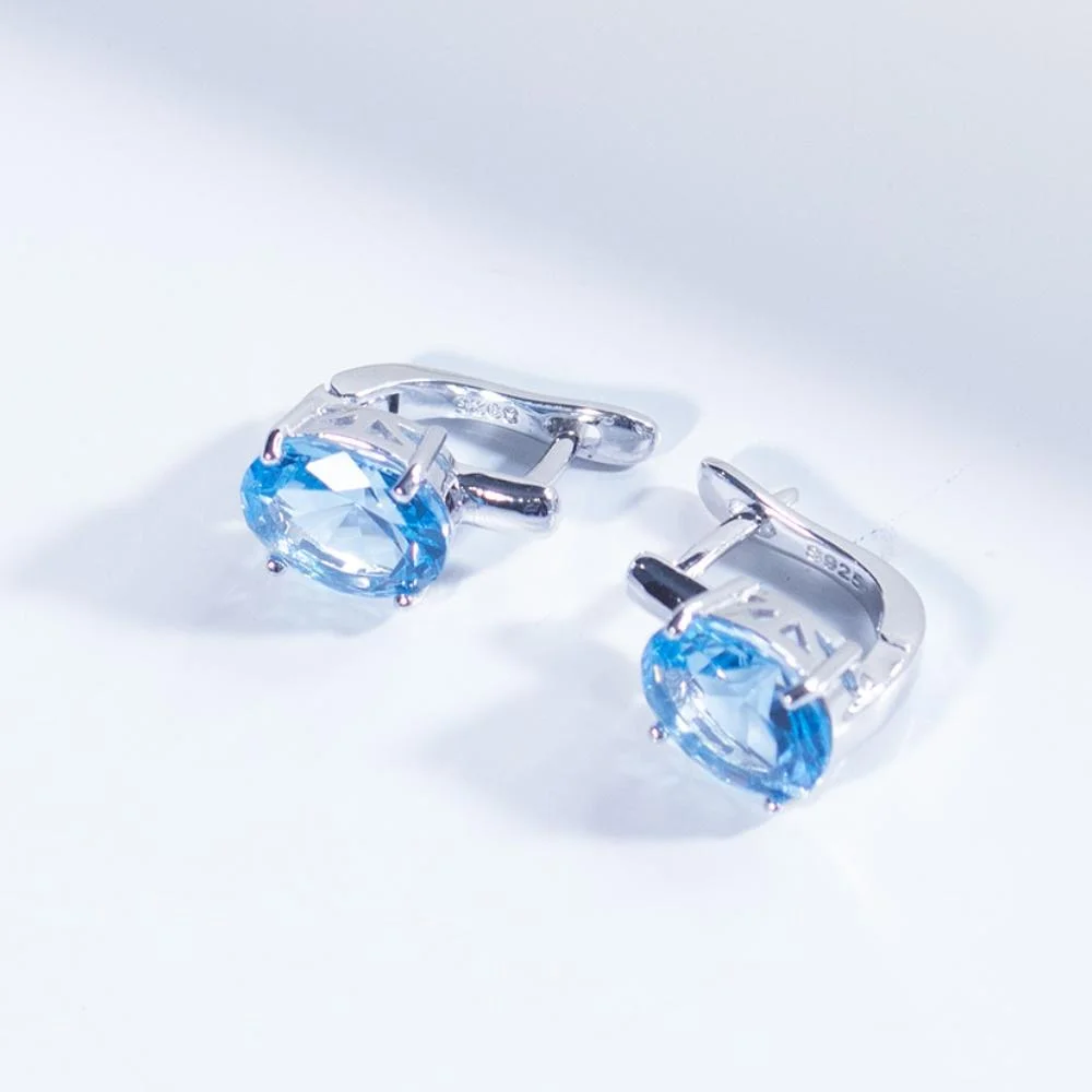 Nano Sky Blue Earring Oval 8*10mm Clip Earrings 925 Silver Earring for Women Birthday Gift Fashion Jewelry