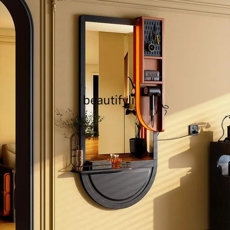 مدخل كامل طول مرآة غرفة المعيشة خمر الحائط مرآة تزين الحمام النمط الفرنسي رف تخزين متكامل