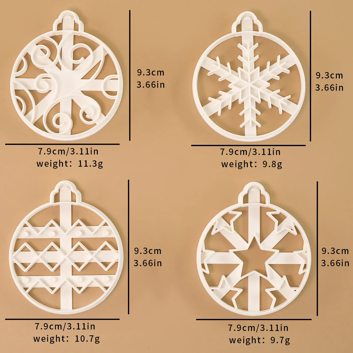 4 Pcs Christmas Cookie Cutter Mold - Star Snowflake Shape Fondant Icing Sugar Baking Molds for Christmas Tree Decorations