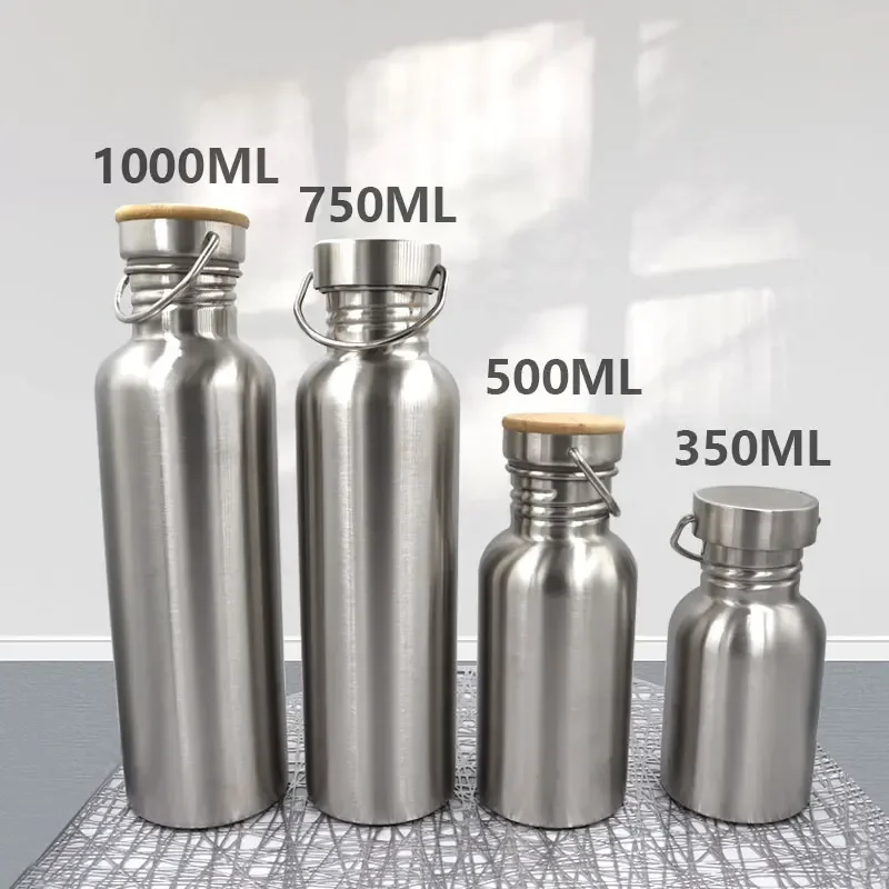 

350ML 500 750 Portable Stainless Steel Water Bottle 1000ml Bamboo Lid Sports Flasks Travel Cycling Hiking Camping Bottles BPA