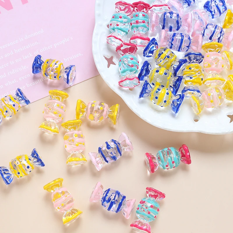 6pcs Ins Japanese Cartoon Acrylic Candy Straight Hole Beads DIY Handmade Jewelry Necklace Hair Accessories Materials