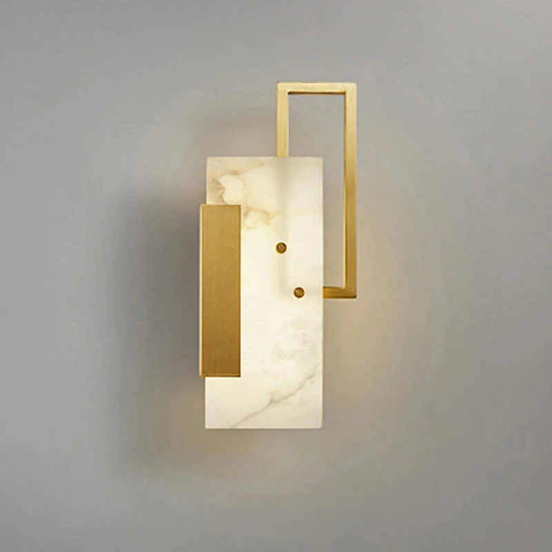 

High-end Natural Marble Wall Light Bedside Led Luxurious Golden Copper Home Background Decor Lamp Foyer Corridor Sconce