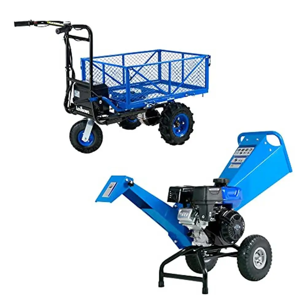 

Electric Wood Chipper Shredder Mulcher 3" Branches Wheelbarrow Cart 48V Li-Ion Power Wagon OHV Gas Engine 7HP Partner Dominance