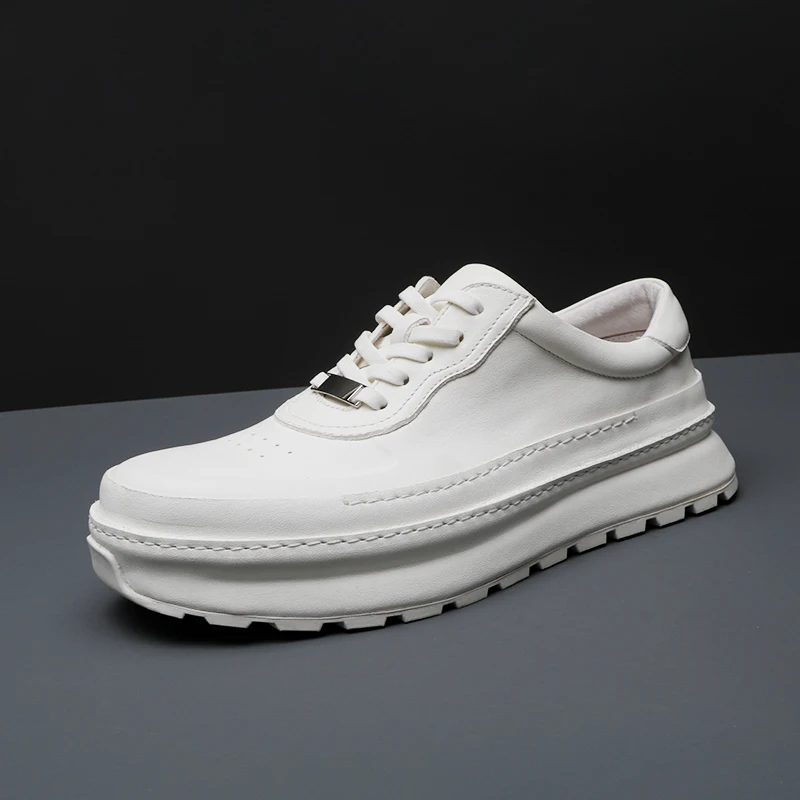 

Spring New Men's Casual Shoes Genuine Leather Thick Sole Low Top Small White Shoes