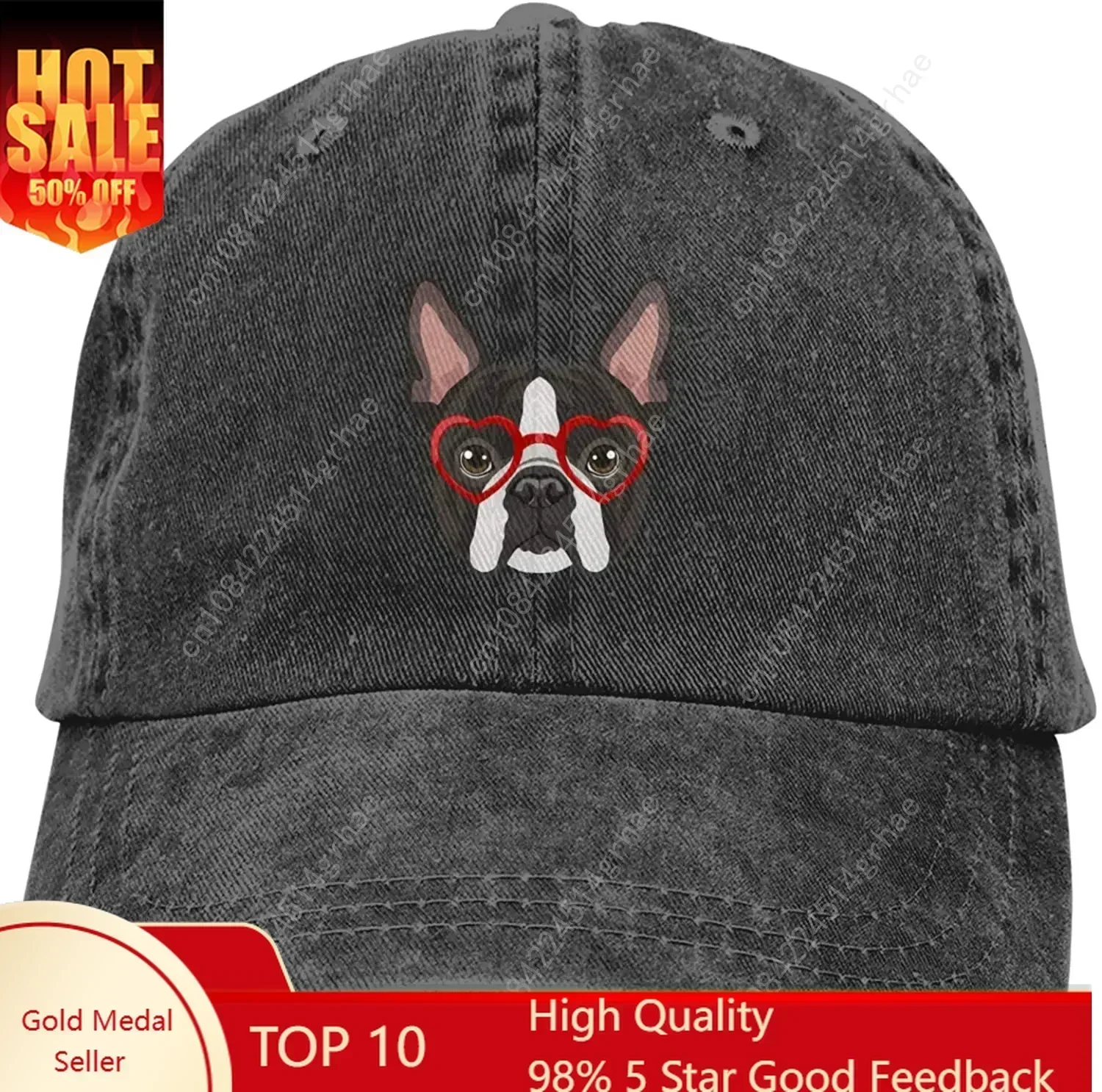 Denim Cap Boston Terrier Dog Baseball Dad Cap Classic Washed 100% Cotton Adjustable Casual Sports for Men Women Hat