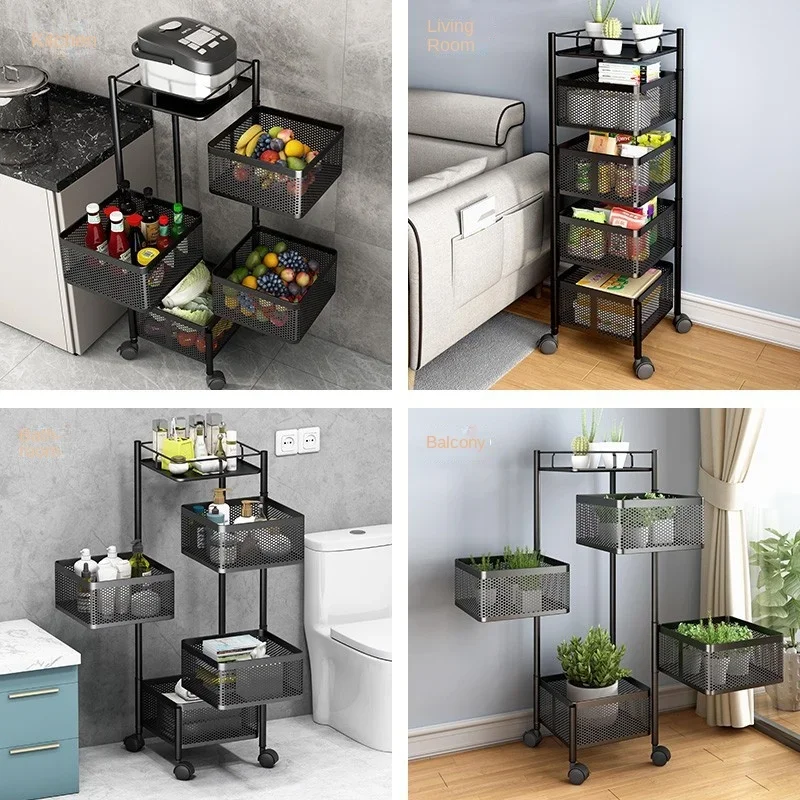 Kitchen Rotatable Fruit Vegetable Shelf wheel Installation Free Multi-Layer living room Storage Rack Snacks Fruits