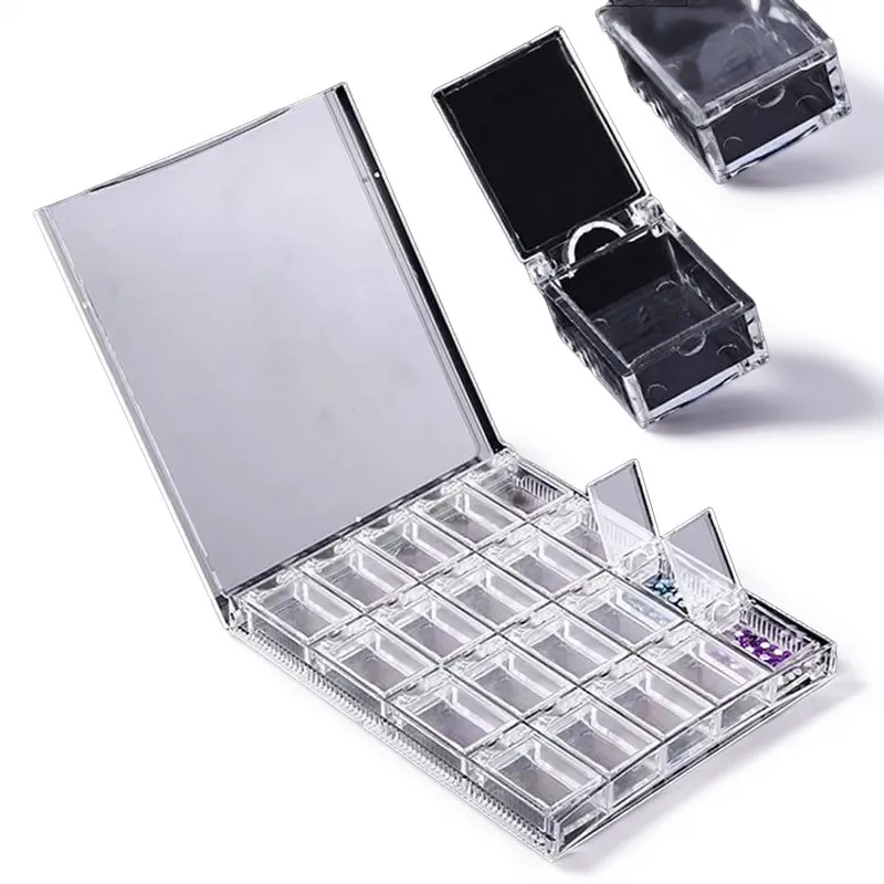 20 Grids Clear Display Case Organizer Holder For Jewelry Nail Rhinestone Beads Box Acrylic Makeup Organizer Nail Art Storage Box