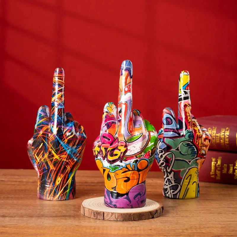 Graffiti Middle Finger Ornament Art And Crafts Resin Gesture Statue Desktop Ring A Living Room Home Decoration