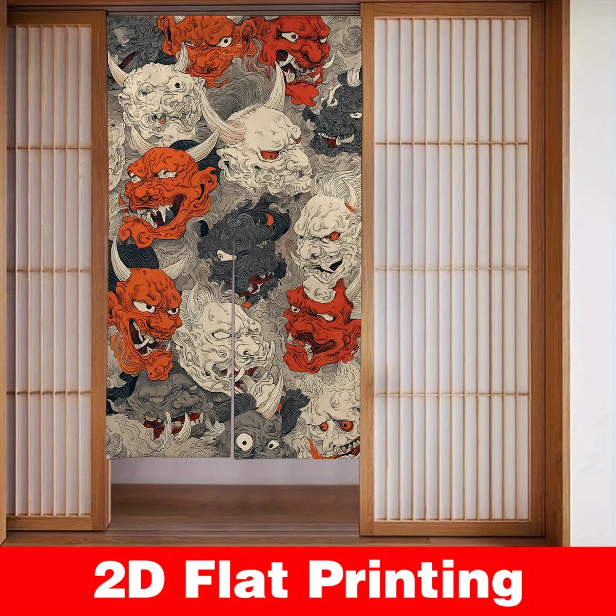 Japanese Oni Demon Door Curtain - Traditional Mythological Motif Room Divider Privacy Drape for Dressing Room Bathroom