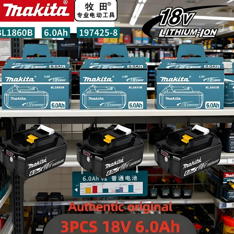 

Lithium-ion 100% Original 18V Makita 6.0Ah Rechargeable Battery Charger and DGA404 DTD173 TWO04G DTW700 High-Quality Power Tool.