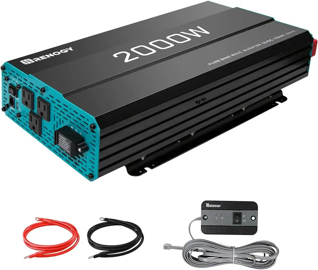 

Renogy 2000W Pure Sine Wave Inverter 12V DC to 120V AC Converter with Built-in 5V/2.1A USB / Hardwire Port, Remote Controller