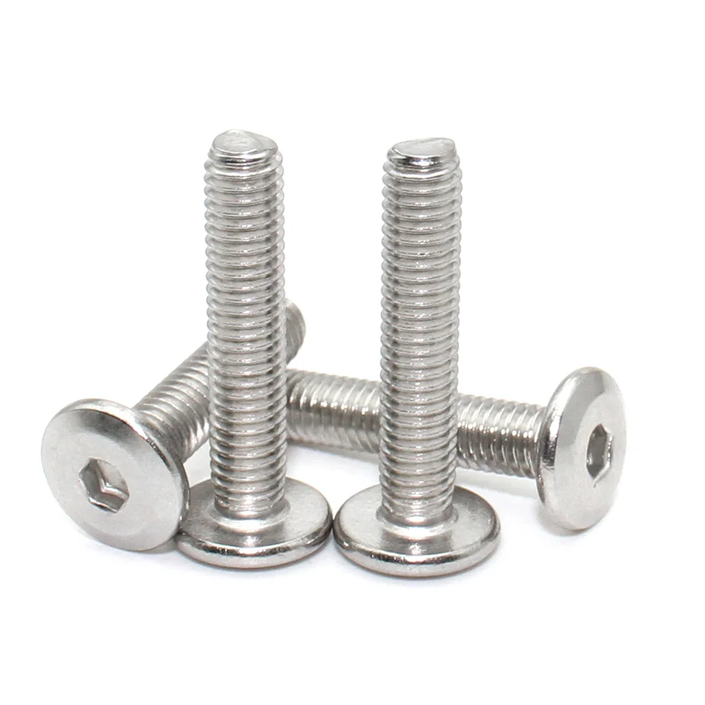 10pcs 304 Stainless Steel M3 M4 M5 M6 M8 Large Flat Hex Hexagon Socket Head Allen Screw Furniture Screw Connector Joint Bolt