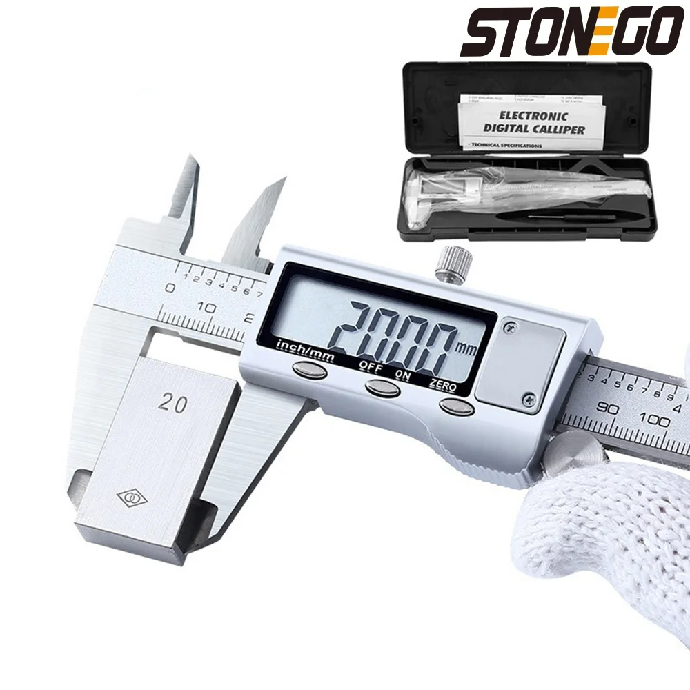 STONEGO 0-150mm Digital Metal Caliper Stainless Steel Vernier Calipers Electronic Micrometer Ruler Depth Measuring Tool