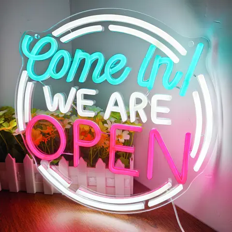 들어오세요 우리는 오픈 네온 사인 비즈니스 조명 글로우, 소매, 레스토랑, 카페, 벽 장식을 위한 소형 매장 장식
