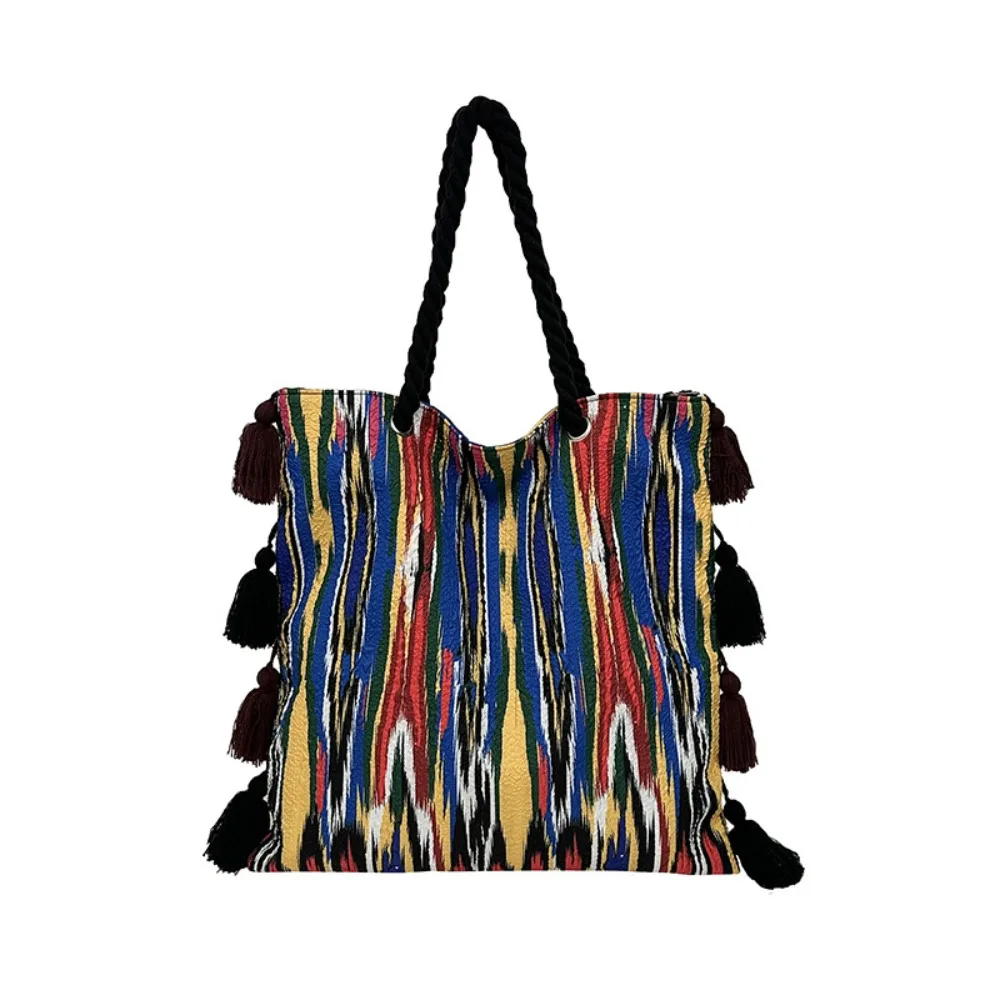 

Большая вместительная сумка-тоут с кисточками, тканевая сумка с бахромой в этническом стиле, сумка на плечо с геометрическим узором, богемная сумка на шнурке для девочек
