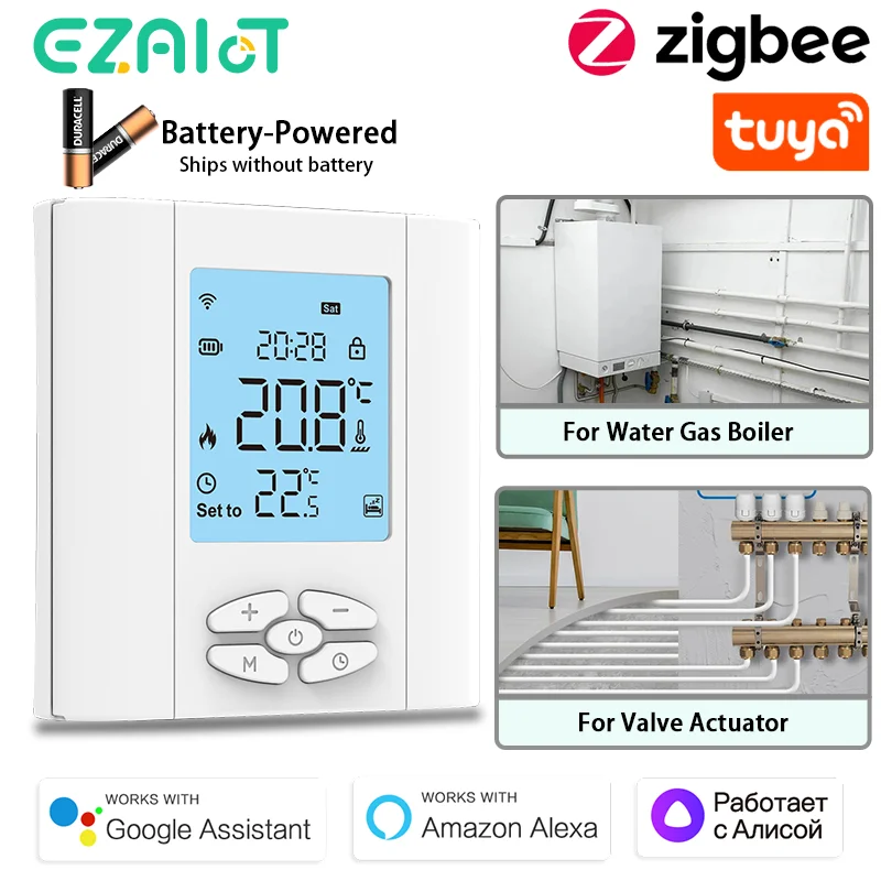 

ZigBee Battery-Powered Thermostat for Water Gas Boiler Smart Tuya WiFi Wireless Temperature Controller Voice Alexa,Google Home