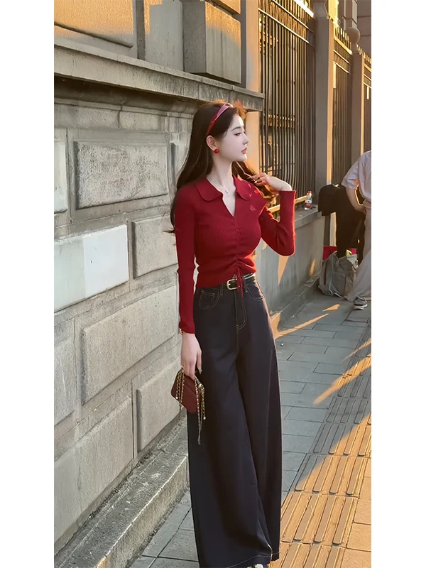 

Red Knitted Sweater ort Sve Long Sve Wedding Women's Faion Autumn Winter New Sle Comfortable Fit Soft Medium Thic...