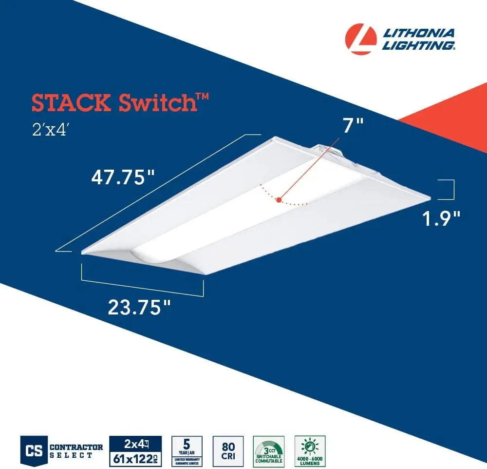 Lithonia Lighting Staks 2X4 Alo6 Sww7 2 фута X 4 фута Встроенный светодиодный потолочный светильник для коммерческого использования,