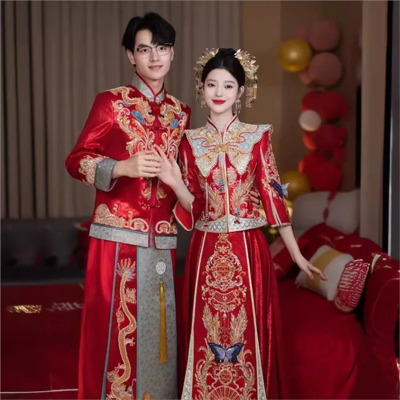 

The new Chinese-style wedding dress for couples large-sized dragon and phoenix has been released