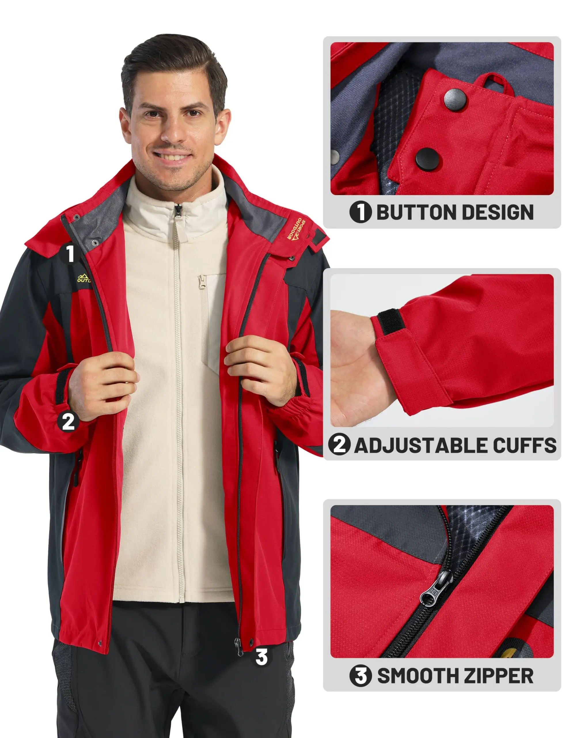 TACVASEN Waterproof Lightweight Jacket Mens Mesh Lined Outdoor Jacket Windproof Fishing Hiking Jacket Rain Coat Male Windbreaker