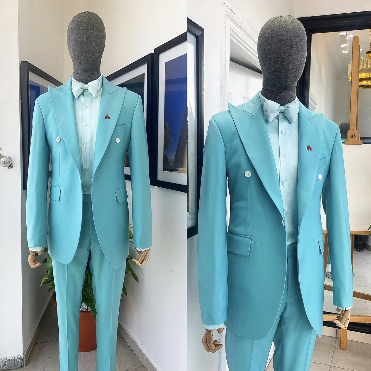 New Design Blue Men Suits Tailor-Made 2 Pieces Blazer Pants One Button Wide Lapel Tuxedo Business Wedding Plus Size Tailored