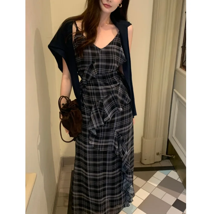 

Летнее шикарное женское платье с открытыми плечами, в клетку, с асимметричным подолом из тюля, чувственное, для повседневной носки, однотонное, элегантное