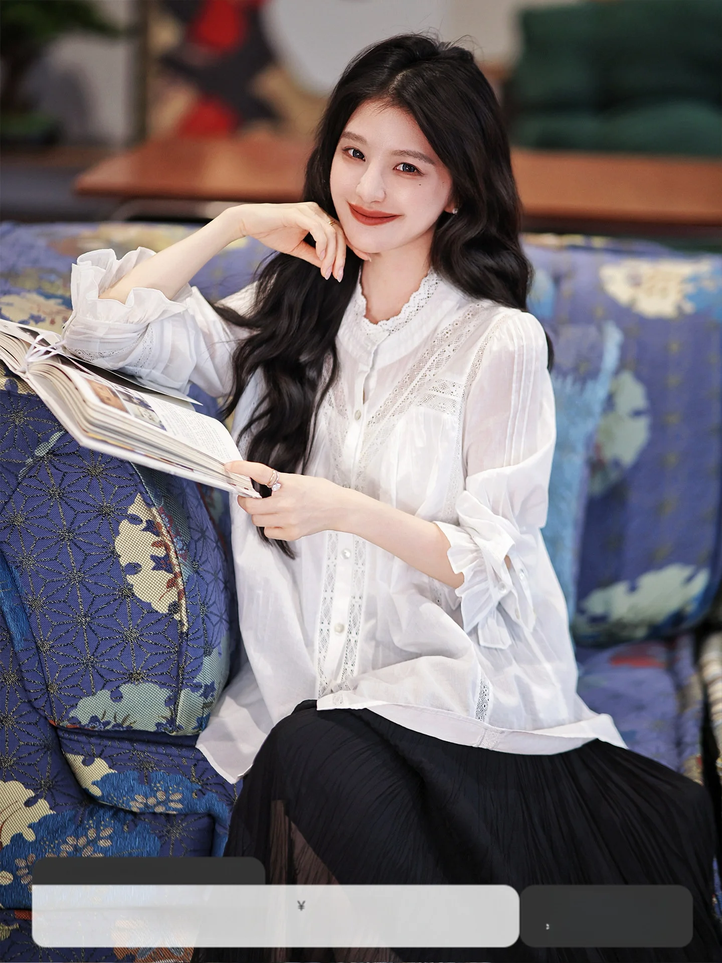 

Lily Bell Lace Splicing Hollow out Embroidery Process Loose Version White Shirt Women ZhaodaXi Commute Style Polyester Cotton...