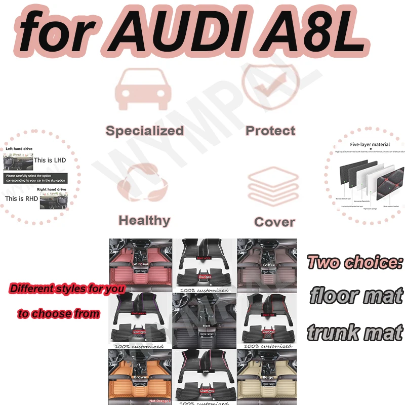 

LUXURY Car Mats For AUDI A8L D3 4E W12 5seat 2006~2010 Anti-dirt Pad Carpets Leather Floor Mat Rugs Pad Interior Parts
