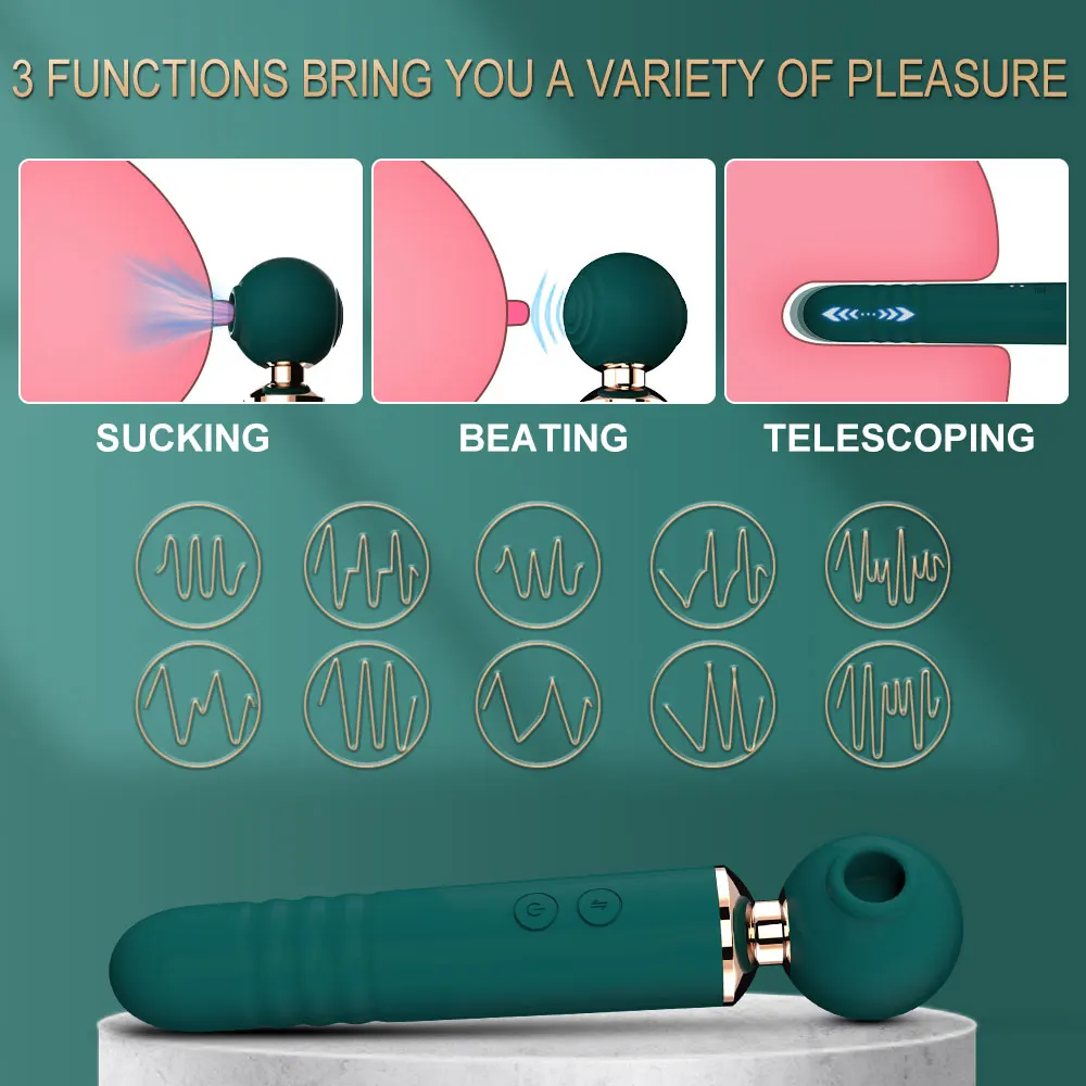 AV Magic Wand Women Vibrator Telescopic Vibration G-Spot Vaginal Stimulator Clitoral Slap And Sucking Vibrator Female Sex Toys