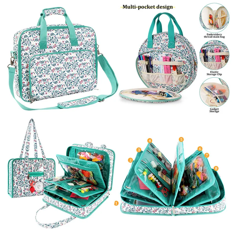 

Embroidery Floss Organizer - Multi-Layer Cross Stitch Thread Storage Box with Tools Pockets, Portable Craft Case