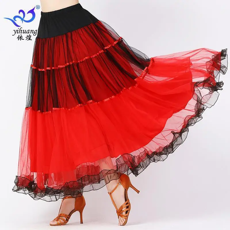 Modern Dance Big Swing Skirt Social Dance Half Skirt Performance Dance Skirt Square Dance Mesh Half Skirt Dance Practice Long