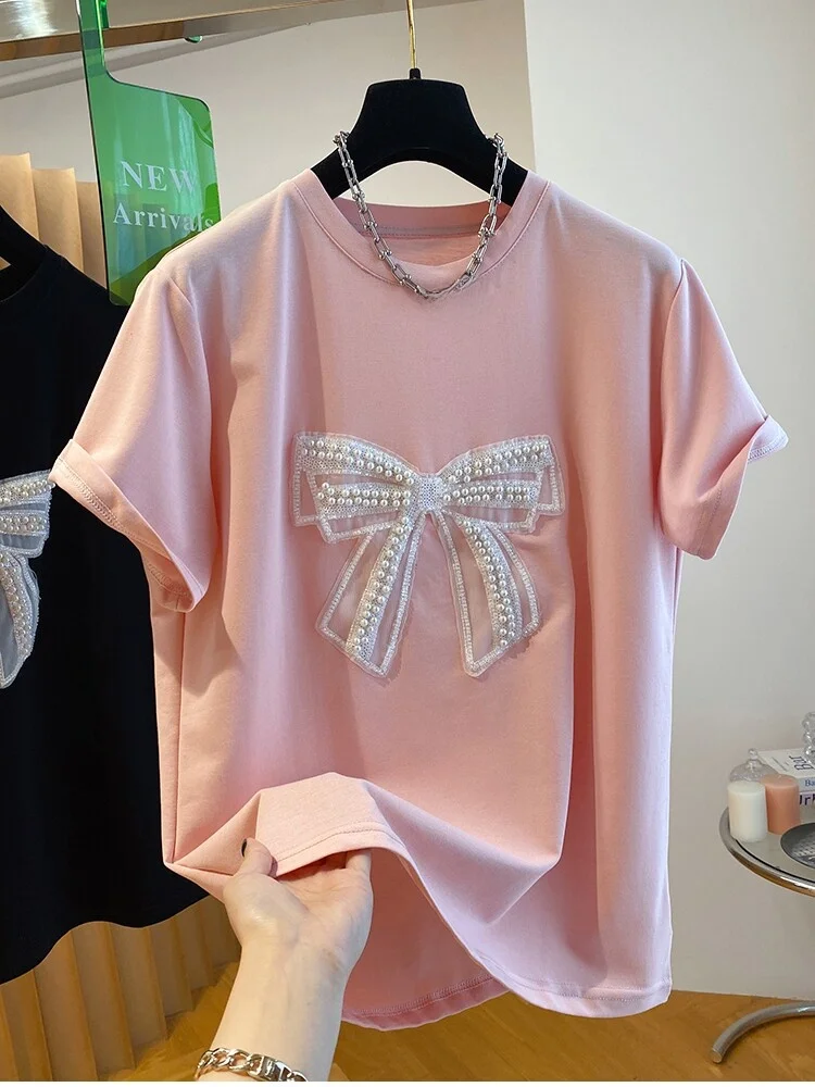 

Женская летняя модная футболка оверсайз с коротким рукавом, корейский стиль, плотная ткань, с узлами, для тяжелых работ