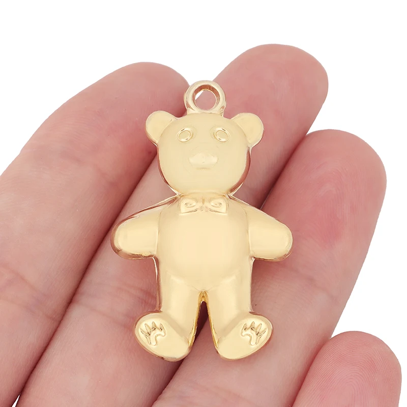 5 x Gold Color 3D Teddy Bear CCB Plastic Charms Pendants for DIY Necklace Jewelry Making Findings Accessories 41x25mm