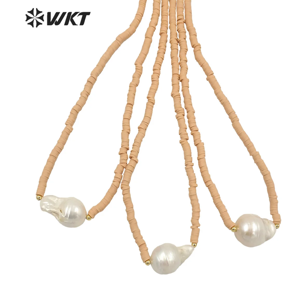 WT-JN192 Newest design 4mm nude color Natural Freshwater Baroque Pearl necklace women elegant simple choker necklace