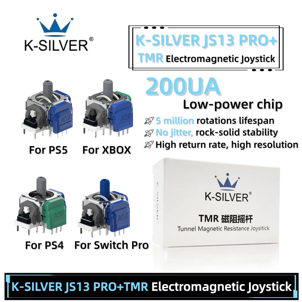 

2/10PCS K-SILVER JS13 PRO+ TMR Electromagnetic Joystick for PS5 PS4 XBOX Latest upgrade No-Drift Thumbstick 3D Analog Sensor