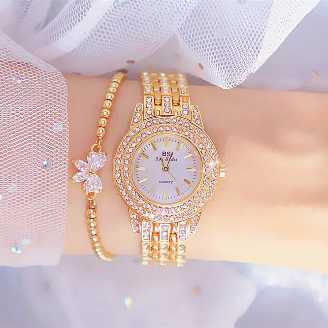 Luxury Women's Quartz Watch Diamond Encrusted Fashion Top Brand Crystal Jewelry Wristwatch Rose Gold Fashion Watch for Ladies