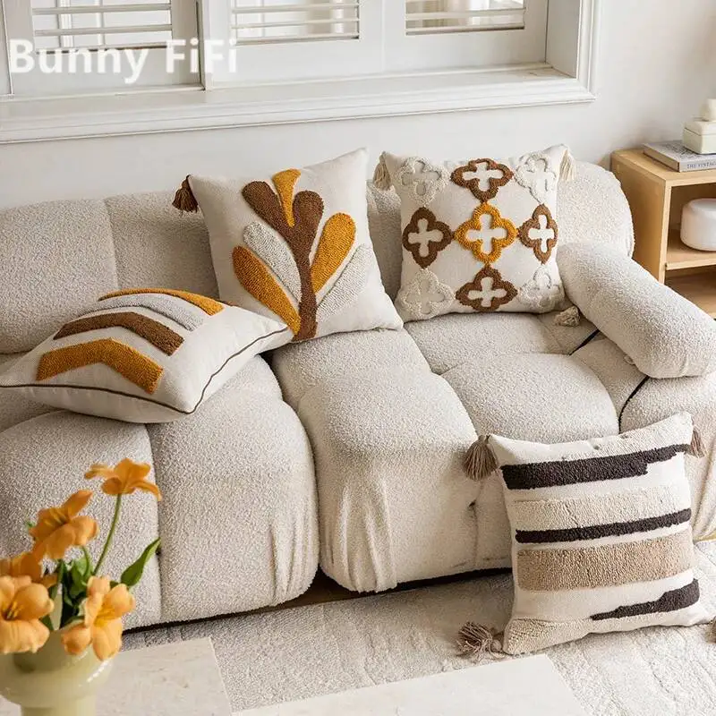 Boho Tufted Velvet Cushion Covers Aesthetic Decorative Throw Pillow Covers Farmhouse Pillowcases for Sofa Bed Living Room Decor