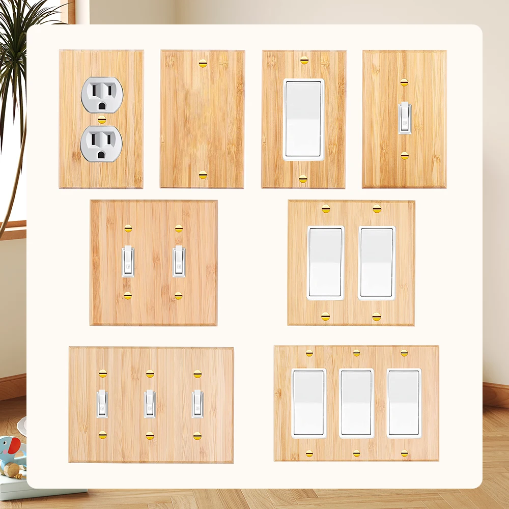 

Combination pack wall panel light switch cover, various styles of bamboo wall panel light switch socket cover