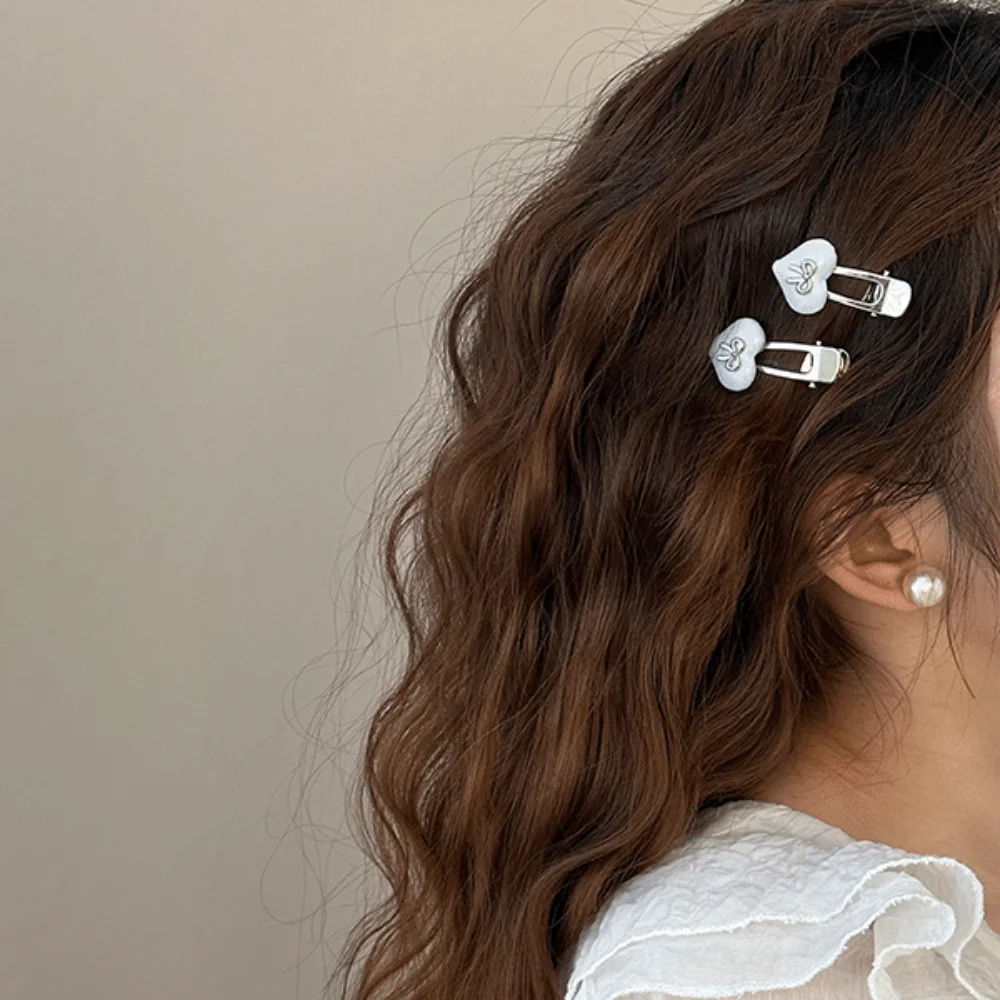 2 قطعة هدية الحلو الحب القلب مشبك شعر لون الحلوى الكورية نمط الحب القوس مشبك شعر الجانب كليب سبيكة منقار البط كليب الطرف #4