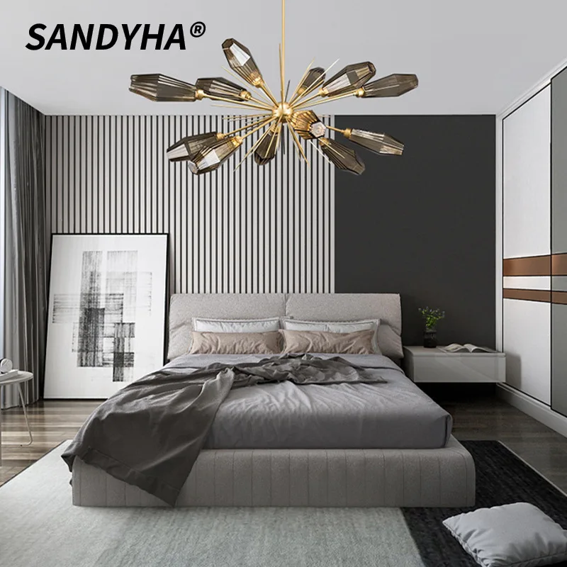 

SANDYHA Nordic Creative Pendant Lights Smoke Grey Glass Chandelier LED Hanging Lamp For Bedroom Living Room Lobby And Home Decor