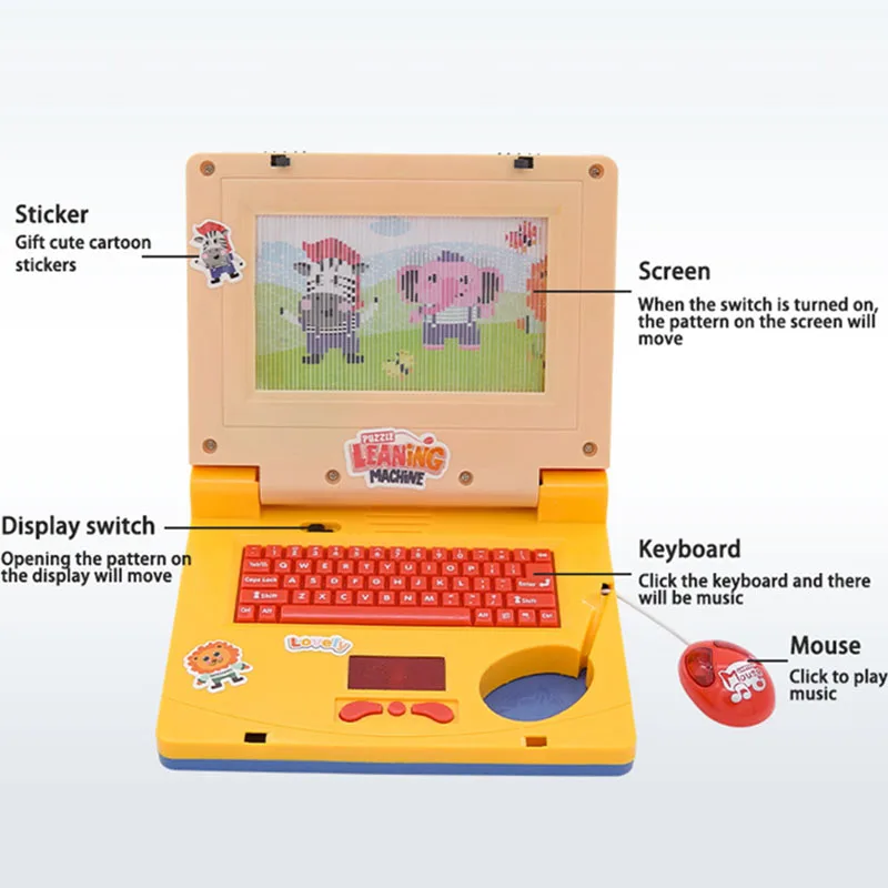 Simulation Notebook Light Music Cartoon Computer Children's Enlightenment Early Education Toys Multi-function Electronic Gifts