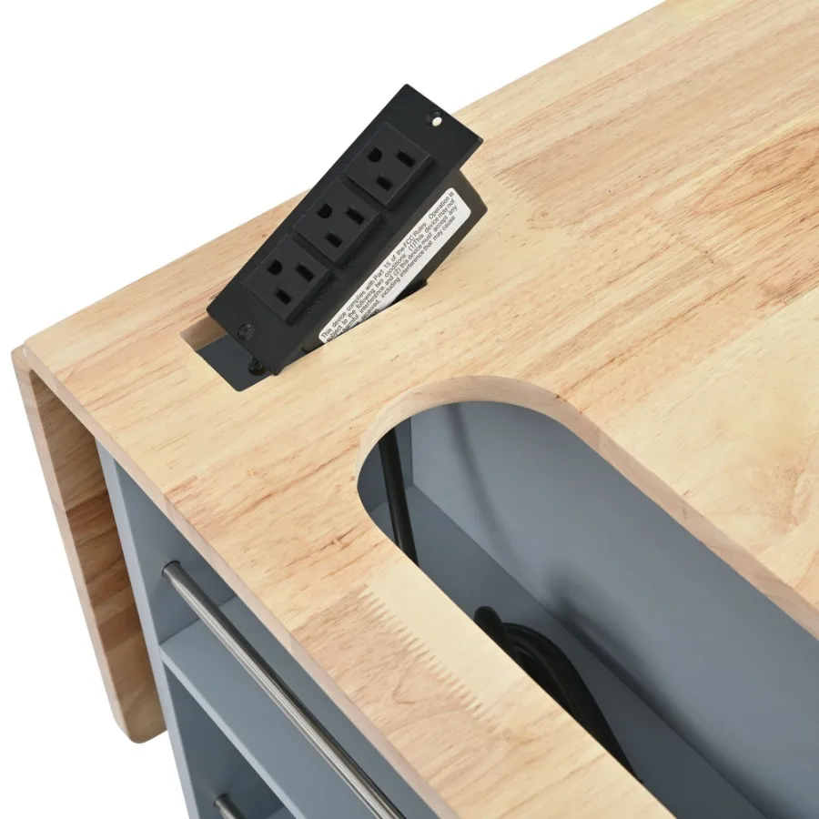 

Kitchen Island with Power Outlet Kitchen Storage Island with Drop Leaf and Rubber Wood Open Storage and Wine Rack 5 Wheels with