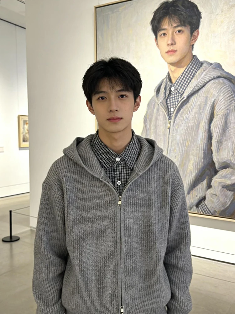 

Мужской зимний кардиган-худи на молнии ay Cleanfit: вязаный свитер с длинным рукавом для повседневного образа, создающий ощущение роскоши и комфорта